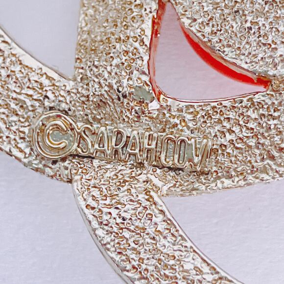 Vintage Signed Sarah Coventry 1960s Atomic Brooch Modernist Gold Tone Orange - Picture 6 of 8